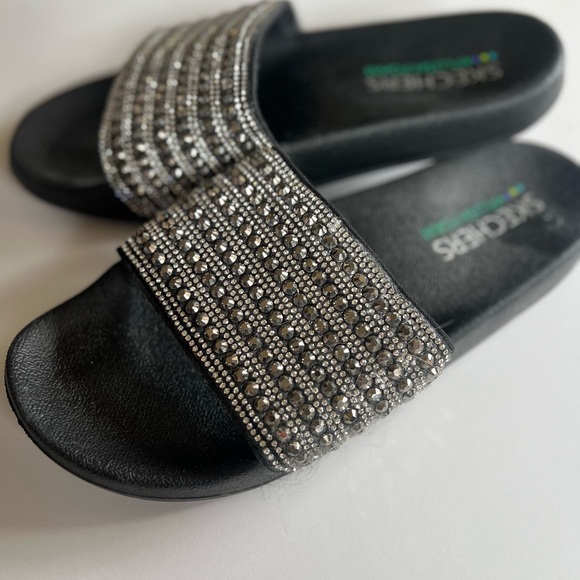 Skechers Women's Black Slide Sandals with Silver Accents - Picture 2 of 5
